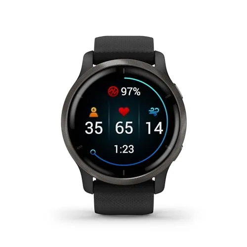 Garmin Venu 2 GPS 43mm Smartwatch, AMOLED Touchscreen, All-day Advanced Health & Fitness Features, Music Storage, Wellness Smartwatch with up to 11 days battery life, Black
