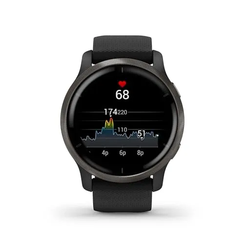 Garmin Venu 2 GPS 43mm Smartwatch, AMOLED Touchscreen, All-day Advanced Health & Fitness Features, Music Storage, Wellness Smartwatch with up to 11 days battery life, Black