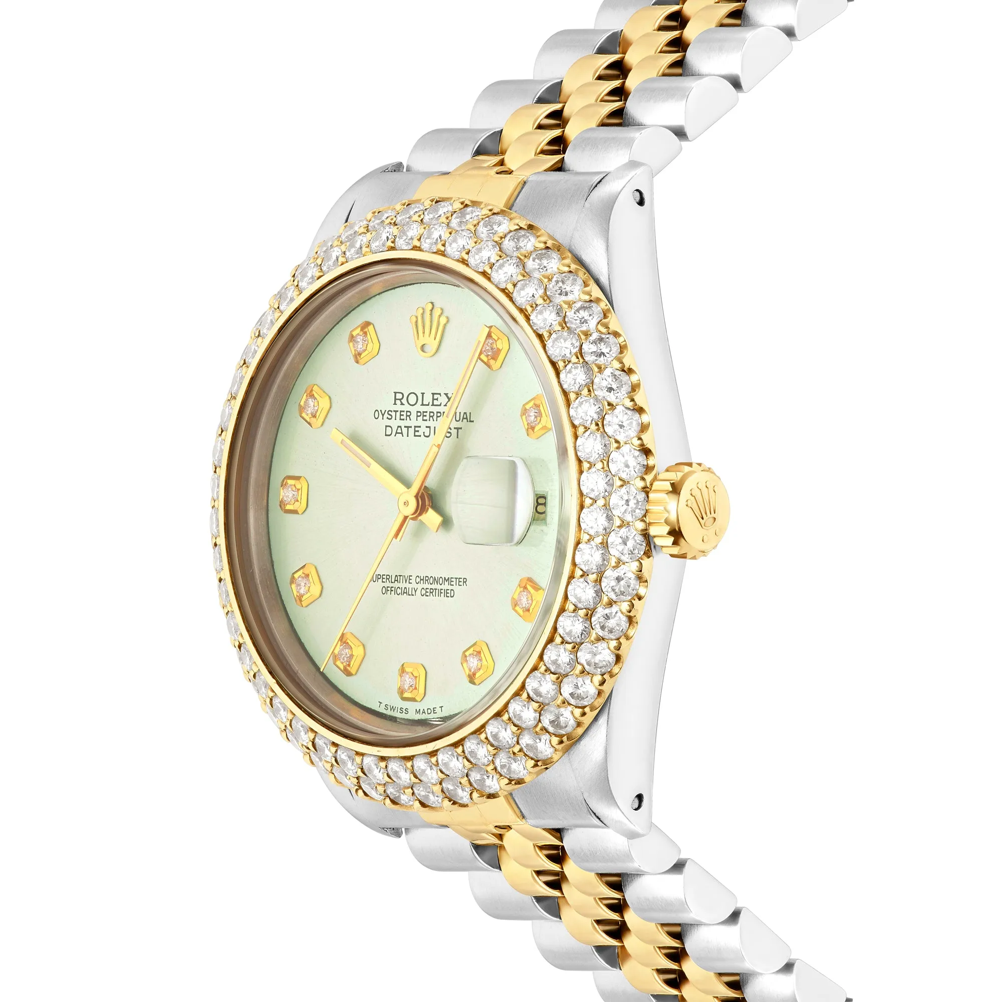 Gold Rolex Datejust 36mm 16233 for Men with Light Blue Dial & Diamond Bezel