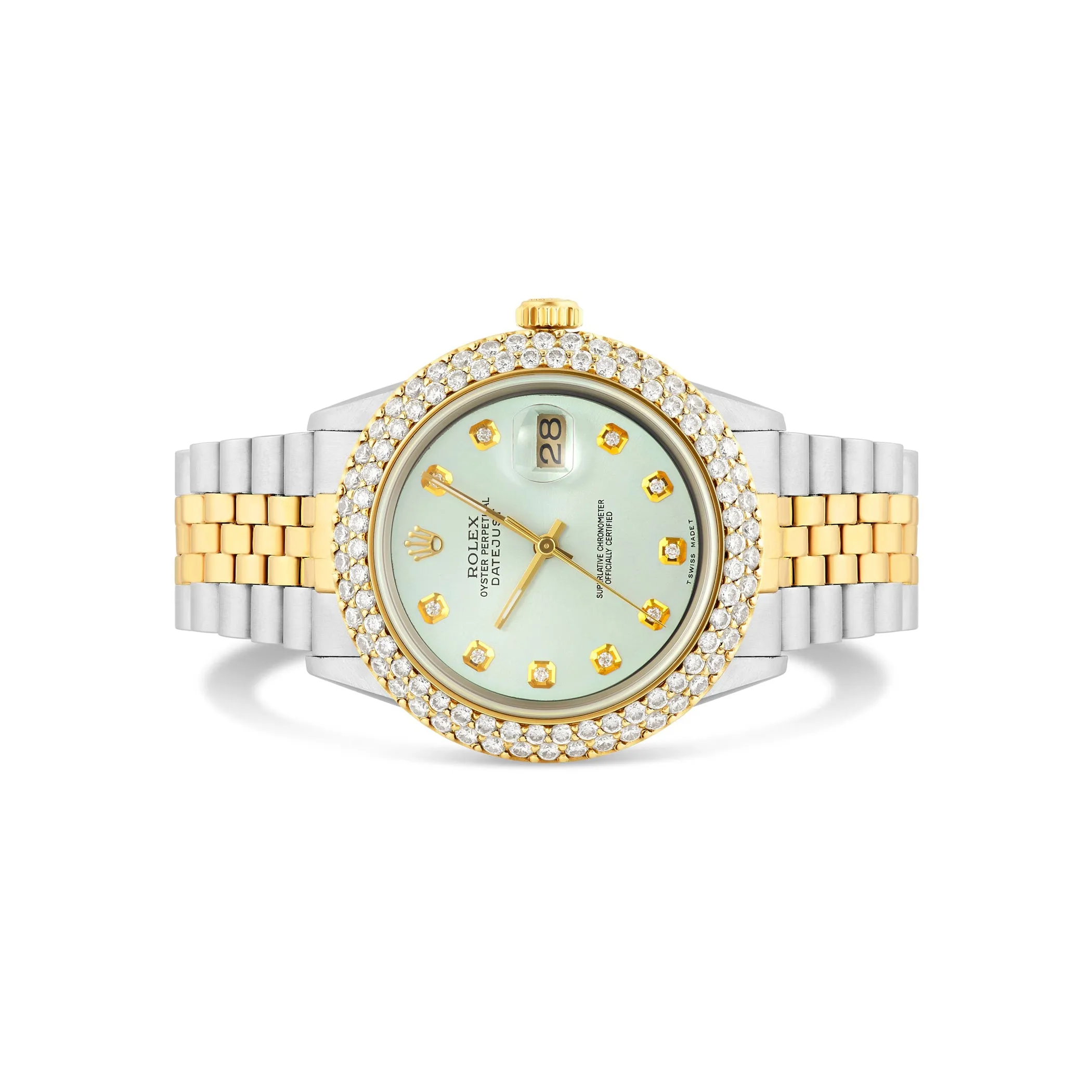 Gold Rolex Datejust 36mm 16233 for Men with Light Blue Dial & Diamond Bezel
