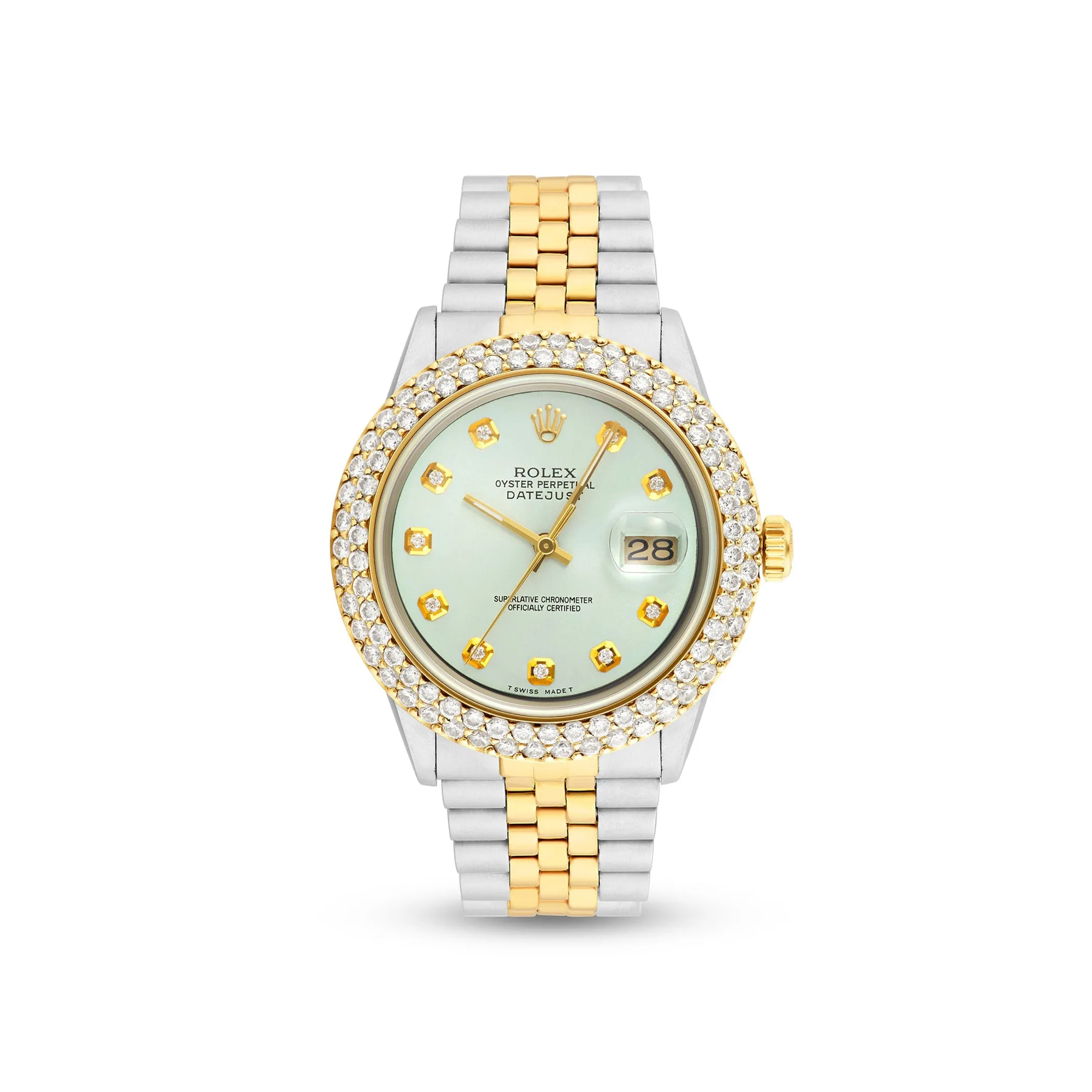 Gold Rolex Datejust 36mm 16233 for Men with Light Blue Dial & Diamond Bezel