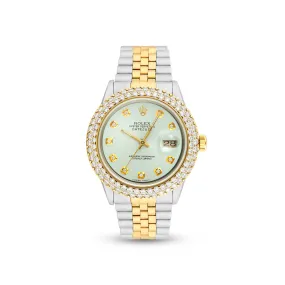 Gold Rolex Datejust 36mm 16233 for Men with Light Blue Dial & Diamond Bezel