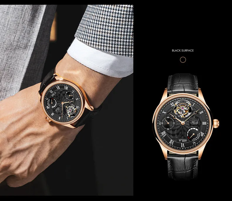 HAOFA 12'clock Power Reserve Display Automatic Tourbillon Watch 8001
