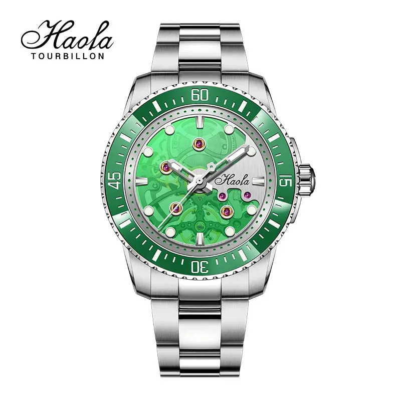 Haofa Automatic Mechanical Watch for Men Luminous Stainless Steel Waterproof Mens Watch Luxury Sapphire Skeleton Ceramic Bezel