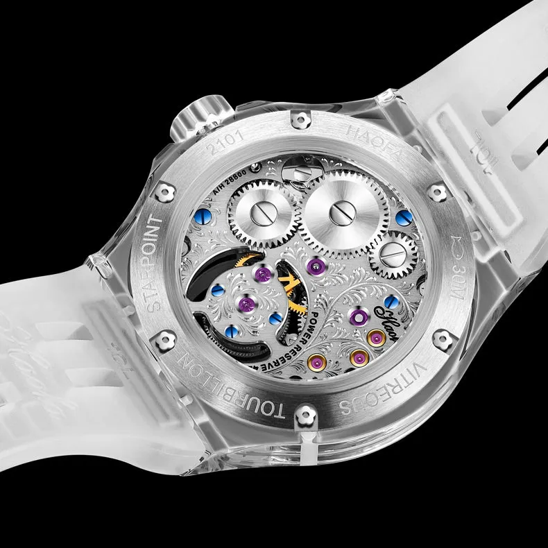 Haofa Crystal Case Skeleton Tourbillon GMT Watch 2101