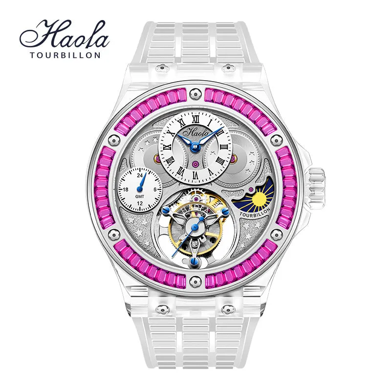 Haofa Crystal Case Skeleton Tourbillon GMT Watch 2101