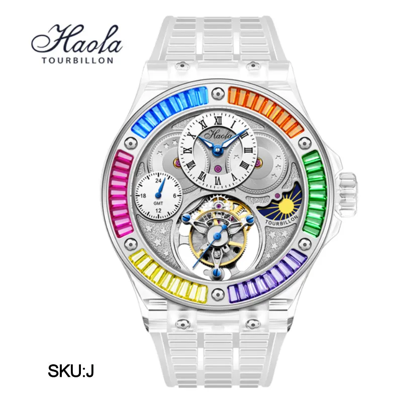 Haofa Crystal Case Skeleton Tourbillon GMT Watch 2101