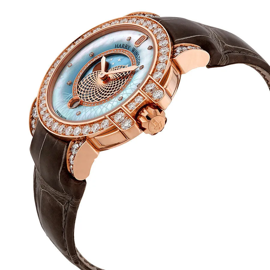 Harry Winston Ocean Moon Phase Blue Mother Of Pearl Dial Ladies Watch OCEQMP36RR029