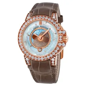 Harry Winston Ocean Moon Phase Blue Mother Of Pearl Dial Ladies Watch OCEQMP36RR029