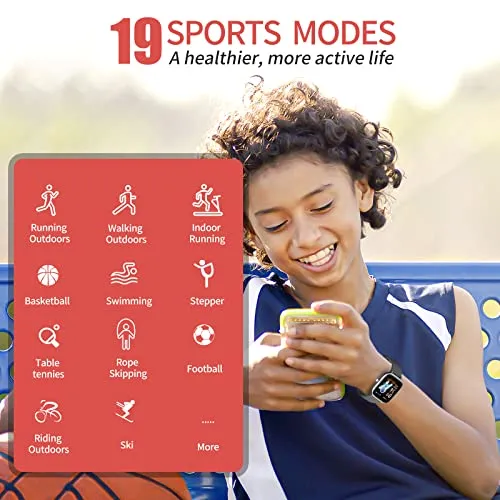 HENGTO Fitness Tracker für Kinder, IP68 wasserdichter Aktivitäts Tracker, Schrittzähler, Herzfrequenzmesser, 19 Sport Gesundheitsmodi, tolles Kindergeschenk für Teenager
