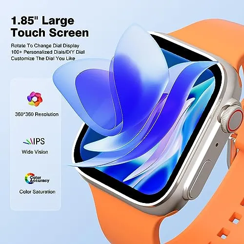 Hoxalqa Smart Watch (Call Receive/Dial),1.85”HD Full-Touch Fitness Watch, Bluetooth Wacth, Heart Rate Tracker, Sleep Monitor, Waterproof Activity Trackers for Men Women Compatible with Android iOS