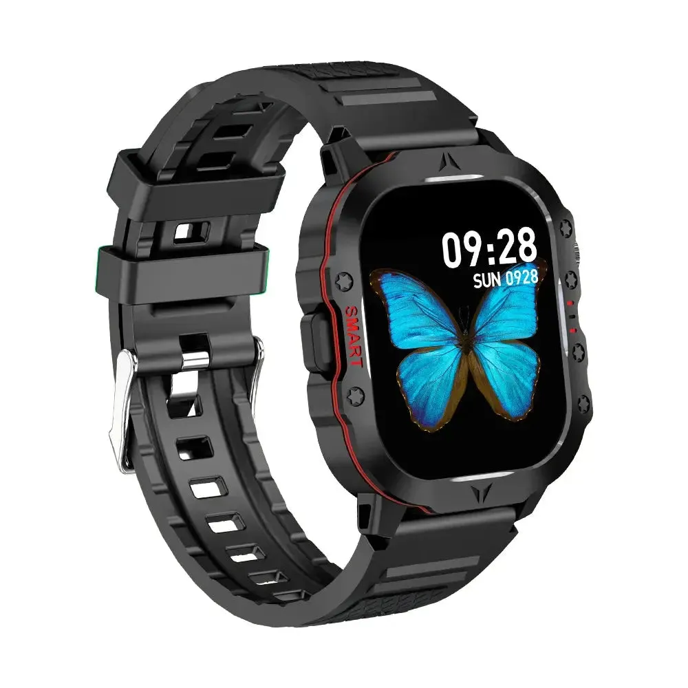 LAXASFIT New Rugged Outdoor Sports LED Flashlight Smart Watch Android IOS IP68 Waterproof Sporty Bluetooth Voice Call SmartWatch