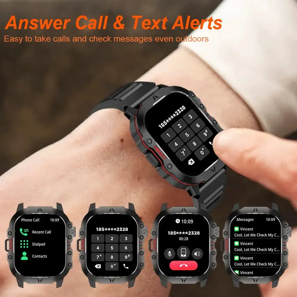 LAXASFIT New Rugged Outdoor Sports LED Flashlight Smart Watch Android IOS IP68 Waterproof Sporty Bluetooth Voice Call SmartWatch