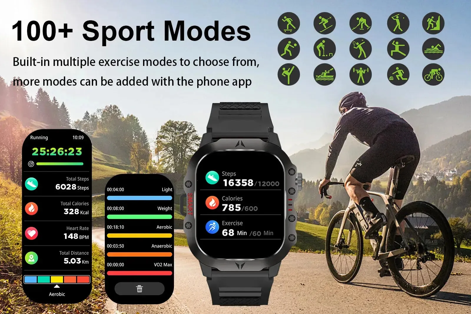 LAXASFIT New Rugged Outdoor Sports LED Flashlight Smart Watch Android IOS IP68 Waterproof Sporty Bluetooth Voice Call SmartWatch