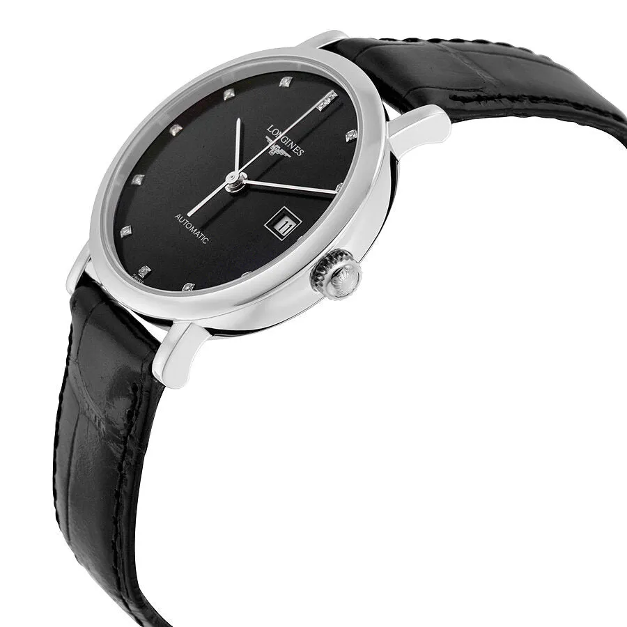 Longines Elegant Black Diamond Dial Automatic Ladies Watch L4.310.4.57.2