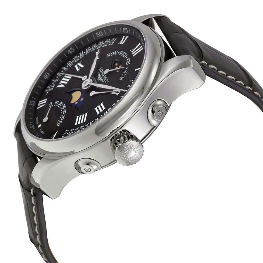 Longines Master Collection Moon Phase GMT Black Leather Men's Watch L27394517 L2.739.4.51.7