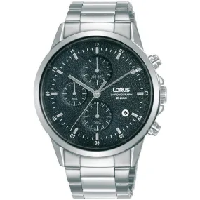 Lorus Men's Chronograph Watch with Stainless Steel Band & Black Dial RM365HX9