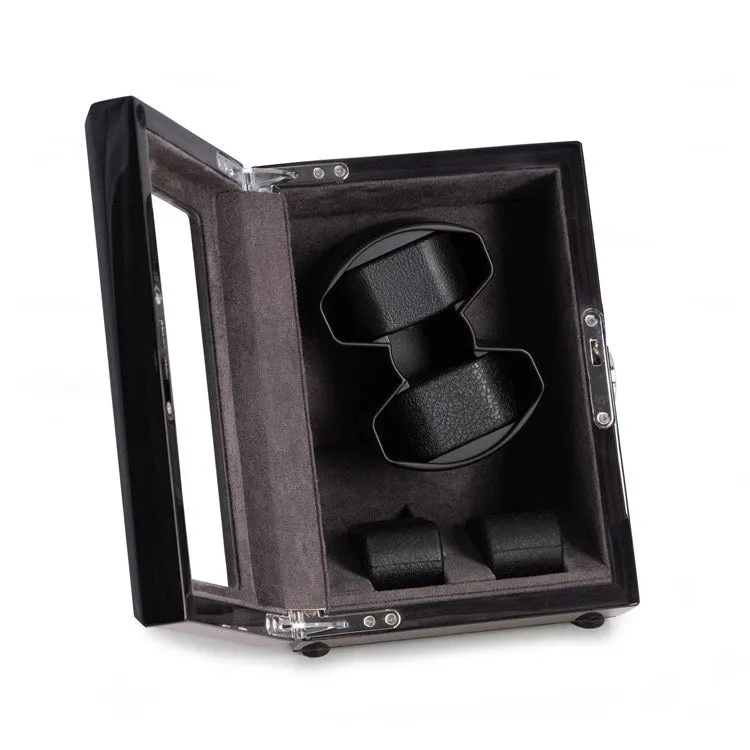 Louis Ash Wood Lacquered Two-Watch Winder Storage Case with Glass Top