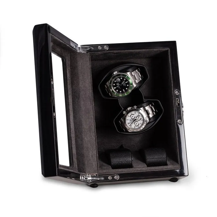 Louis Ash Wood Lacquered Two-Watch Winder Storage Case with Glass Top