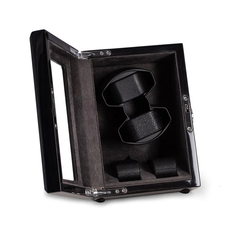 Louis Ash Wood Lacquered Two-Watch Winder Storage Case with Glass Top