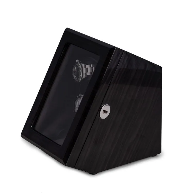 Louis Ash Wood Lacquered Two-Watch Winder Storage Case with Glass Top