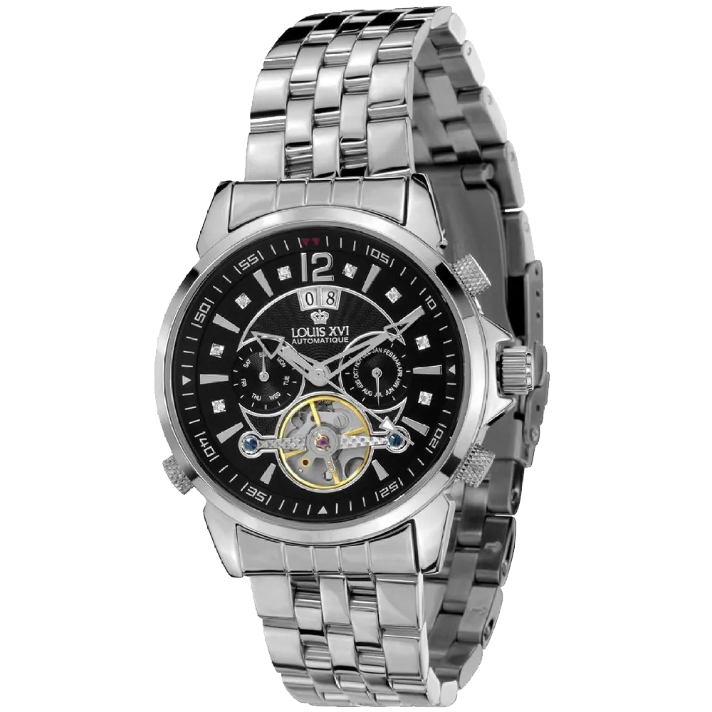 Louis XVI ATHOS Largent Noir Sapphire Mechanical Automatic Watch
