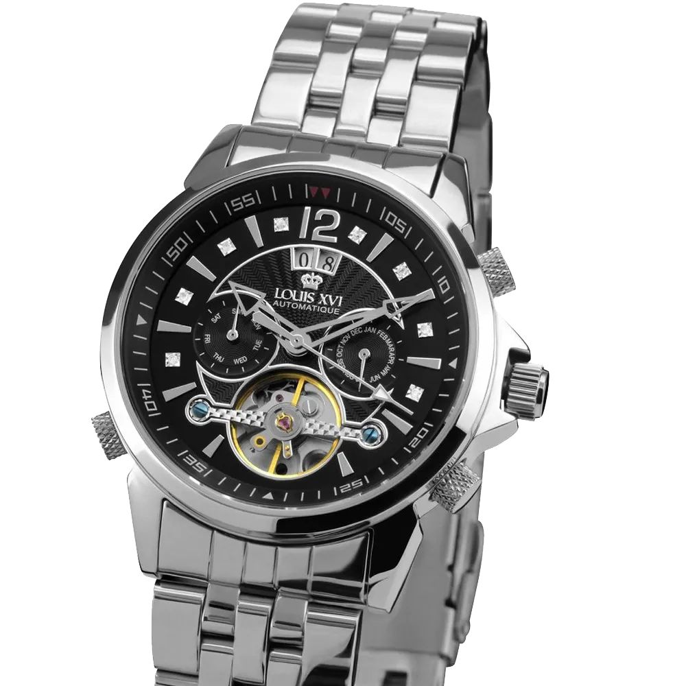 Louis XVI ATHOS Largent Noir Sapphire Mechanical Automatic Watch