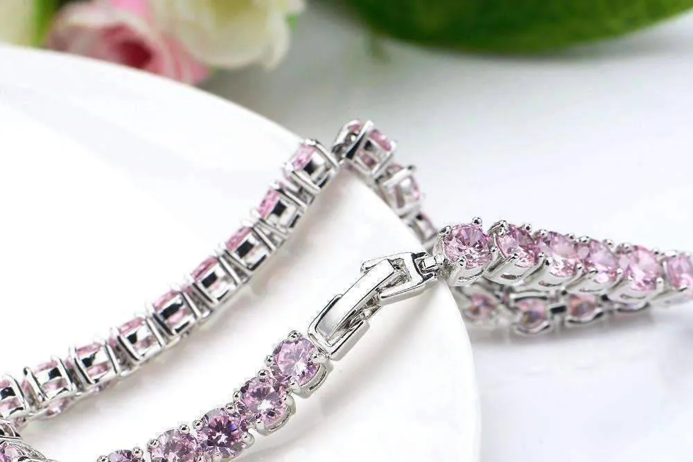 Luxury Pink Swiss CZ Tennis Bracelet For Woman Special Occasion Holiday Birthday