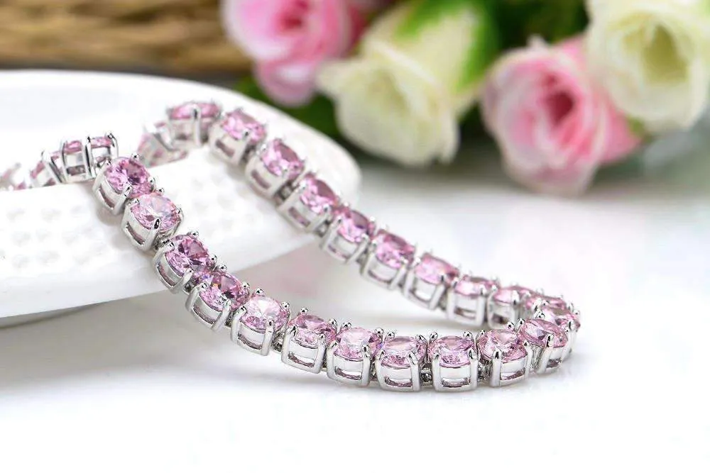 Luxury Pink Swiss CZ Tennis Bracelet For Woman Special Occasion Holiday Birthday