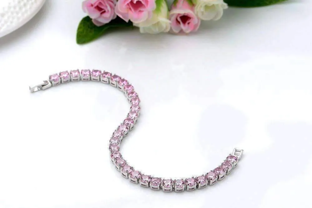 Luxury Pink Swiss CZ Tennis Bracelet For Woman Special Occasion Holiday Birthday