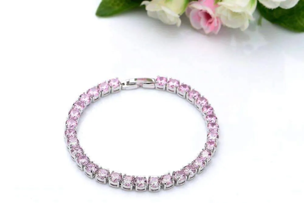 Luxury Pink Swiss CZ Tennis Bracelet For Woman Special Occasion Holiday Birthday