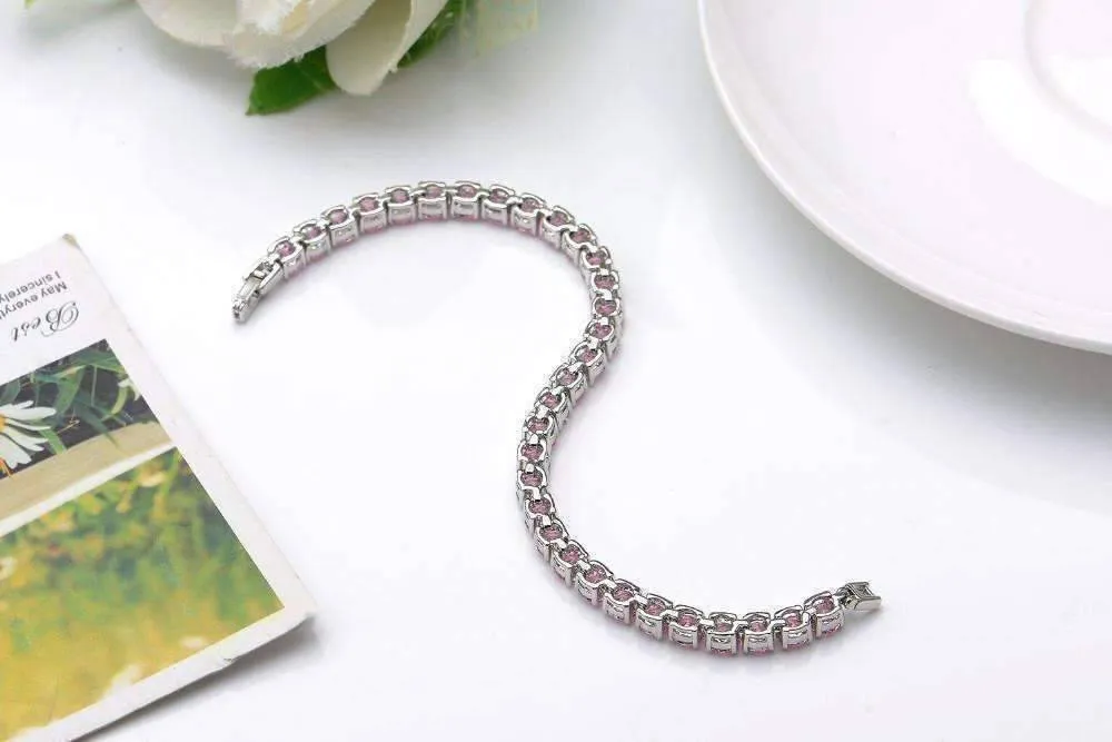 Luxury Pink Swiss CZ Tennis Bracelet For Woman Special Occasion Holiday Birthday