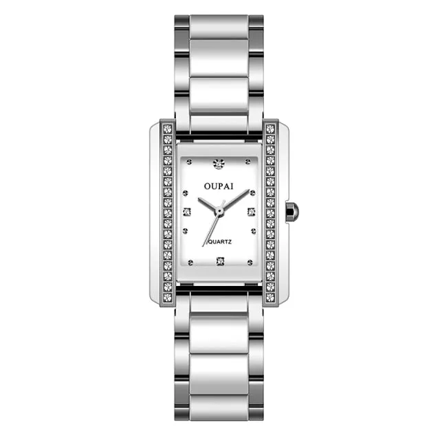 Luxury White Rectangle Diamond Waterproof Watch