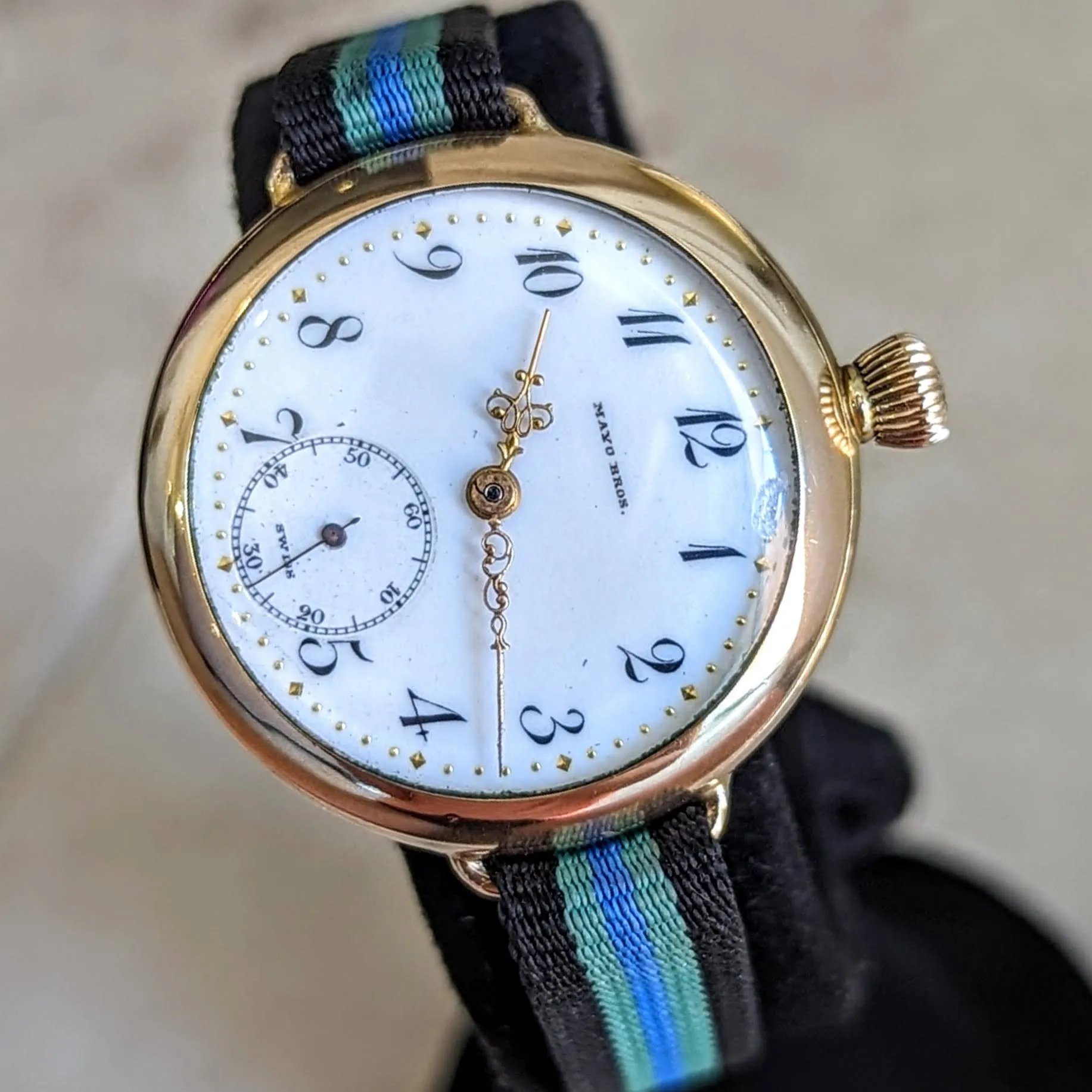 MAYO BROS Wristwatch 15 Jewels 3 ADJ. Swiss Made 14K G.F. Vintage Watch