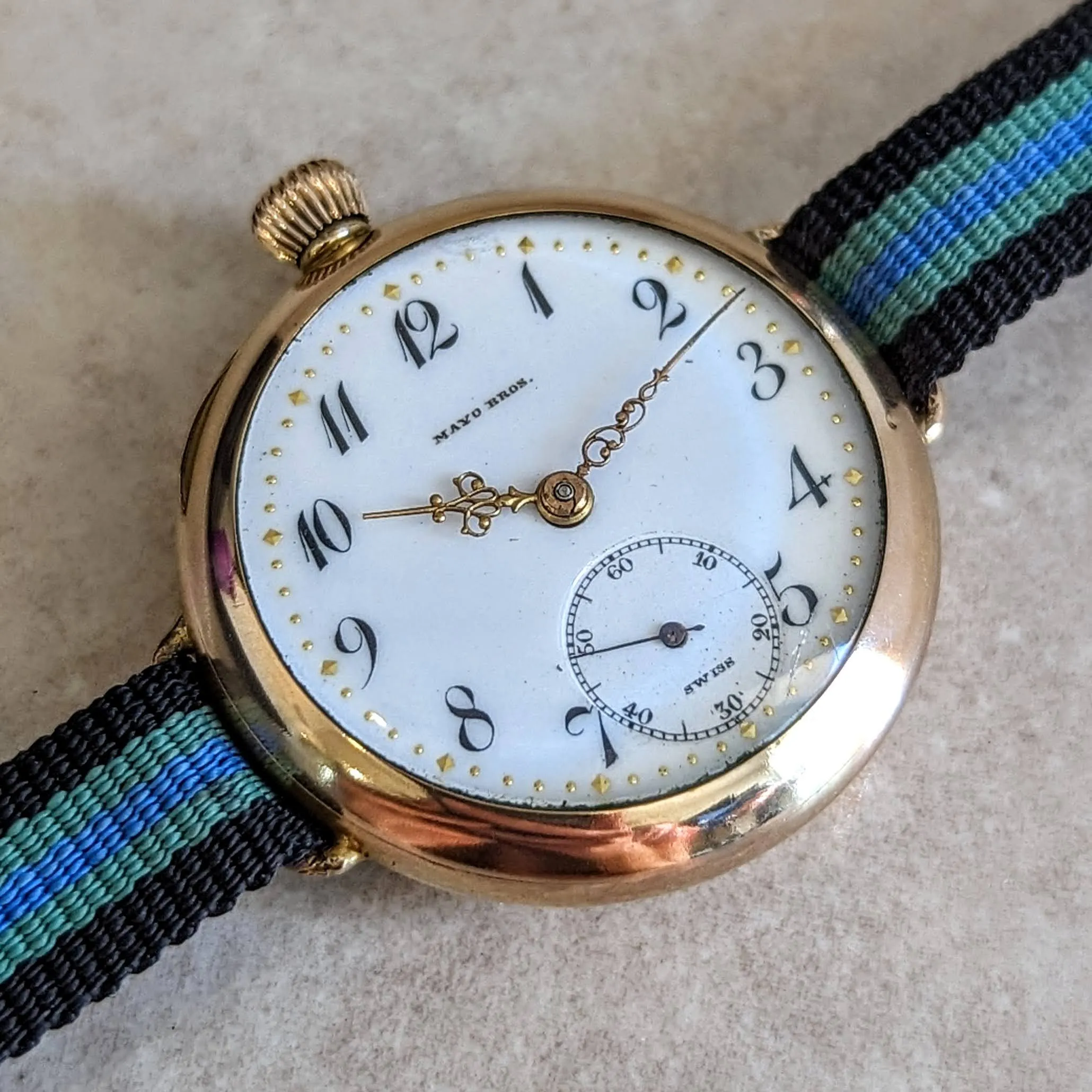 MAYO BROS Wristwatch 15 Jewels 3 ADJ. Swiss Made 14K G.F. Vintage Watch
