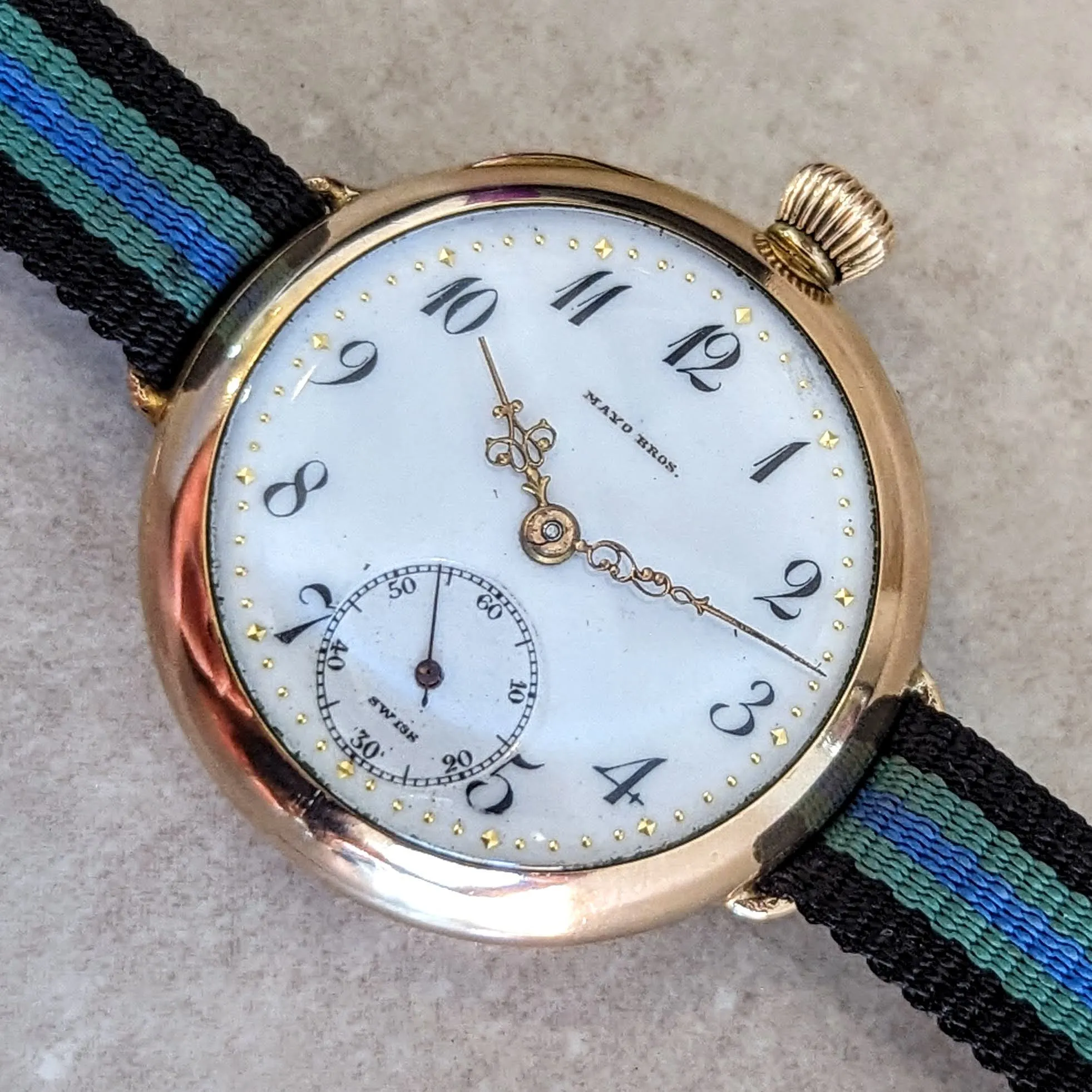 MAYO BROS Wristwatch 15 Jewels 3 ADJ. Swiss Made 14K G.F. Vintage Watch