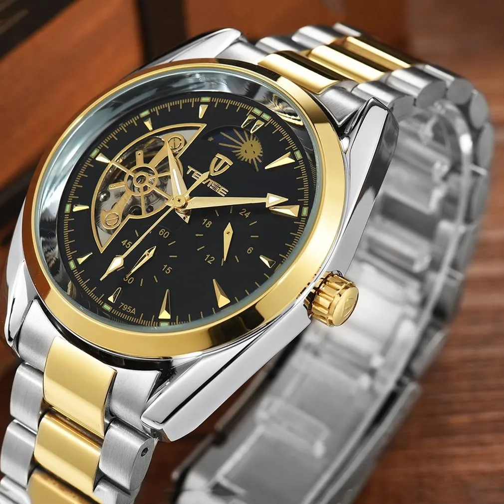 Mens Mechanical Watches Automatic Tourbillon Skeleton Watch