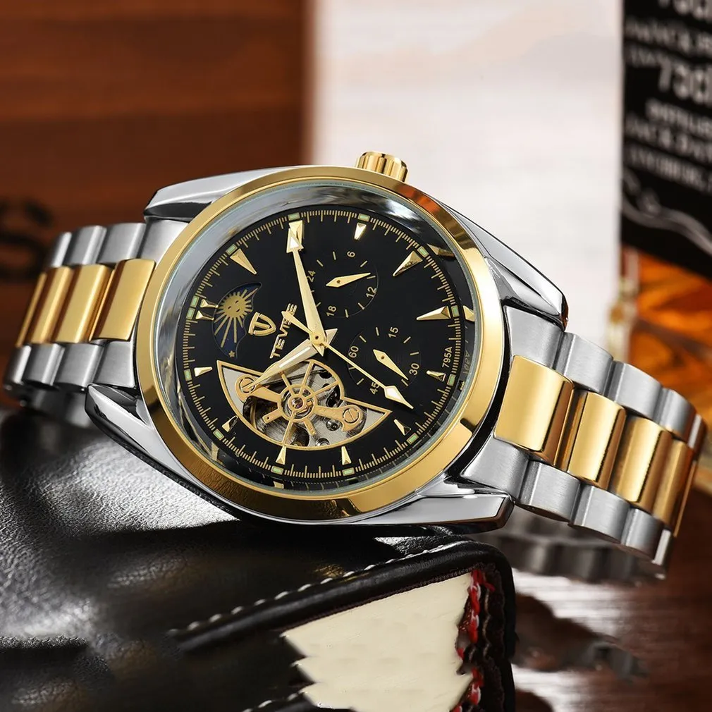 Mens Mechanical Watches Automatic Tourbillon Skeleton Watch