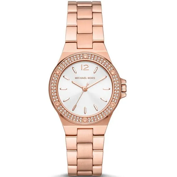 Michael Kors Mini Lenox Rose Gold Stainless Steel Silver Dial Quartz Watch for Ladies - MK7279