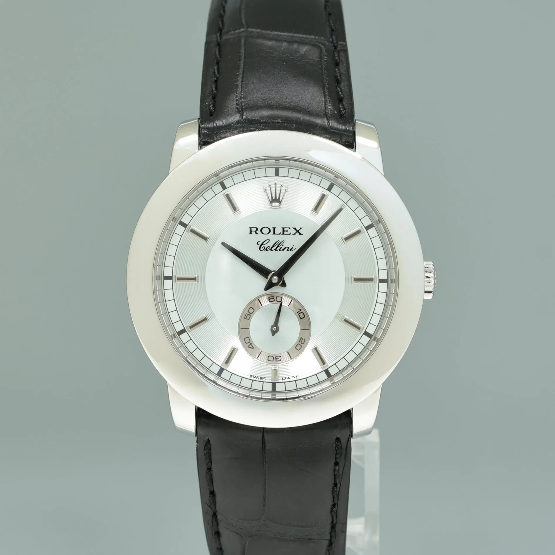 MINT Rolex Cellini 5241 Glacier Platinum Leather 38mm Manual Wind Watch Box