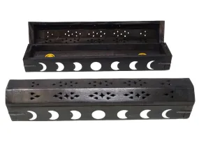 Moon Phase Wood Incense Box Burner