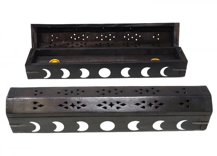 Moon Phase Wood Incense Box Burner