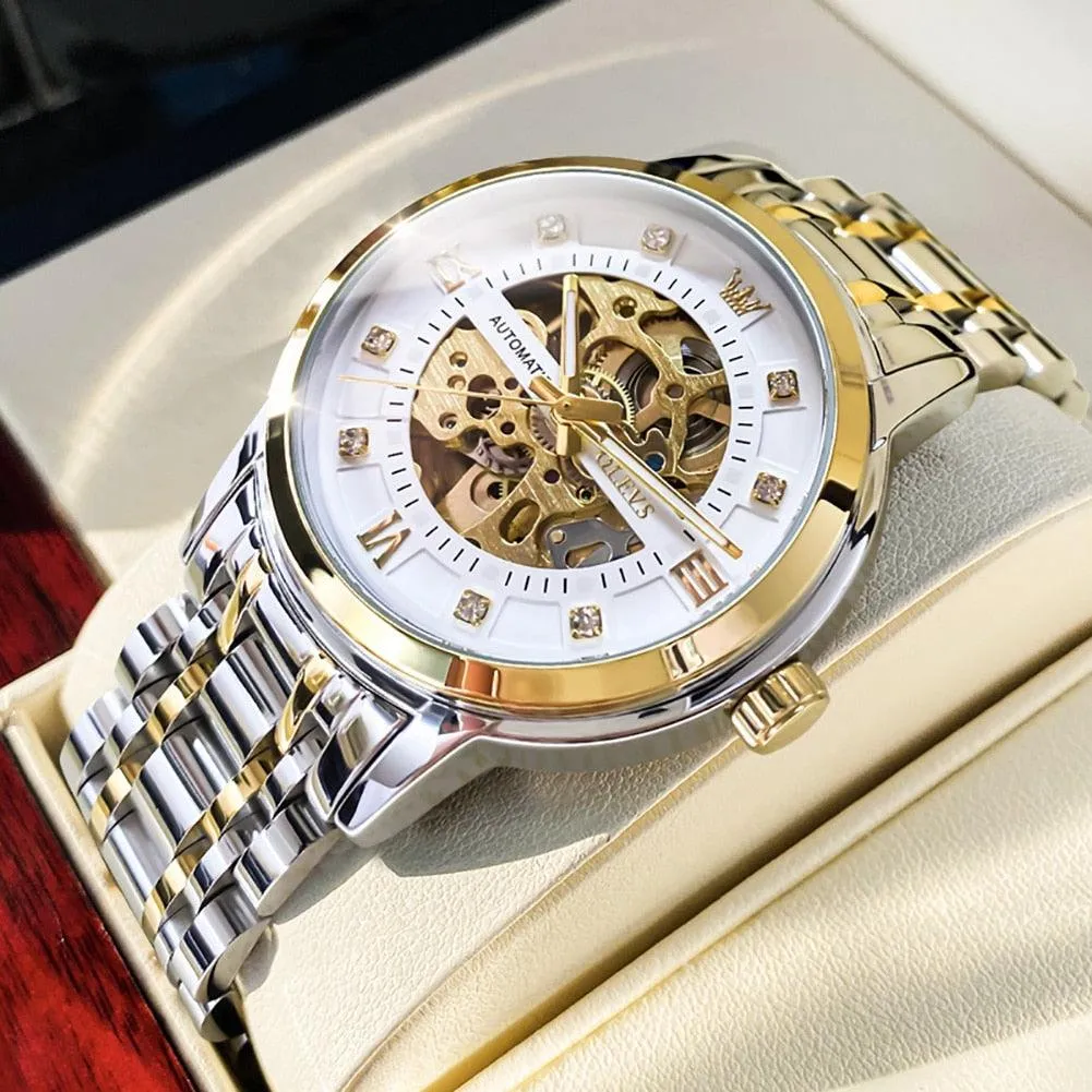 OLEVS Watch for Men Skeleton Luxury Waterproof Luminous Stainless Steel Automatic Mechanical Watch Male Wrist Watch reloj hombre