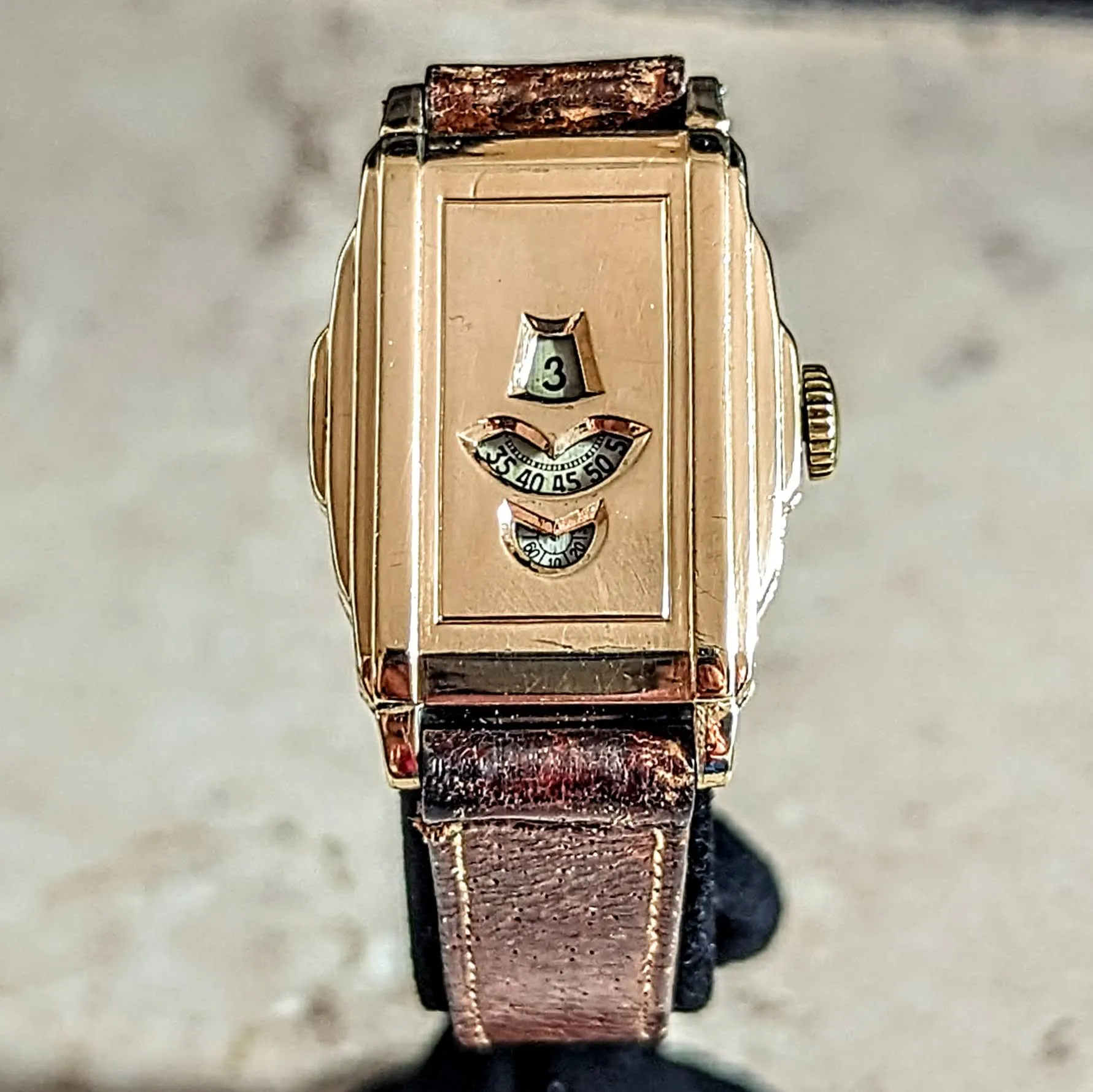 OLLENDORFF Jump Hour Wristwatch Vintage Digital Watch Swiss Made 7 Jewels