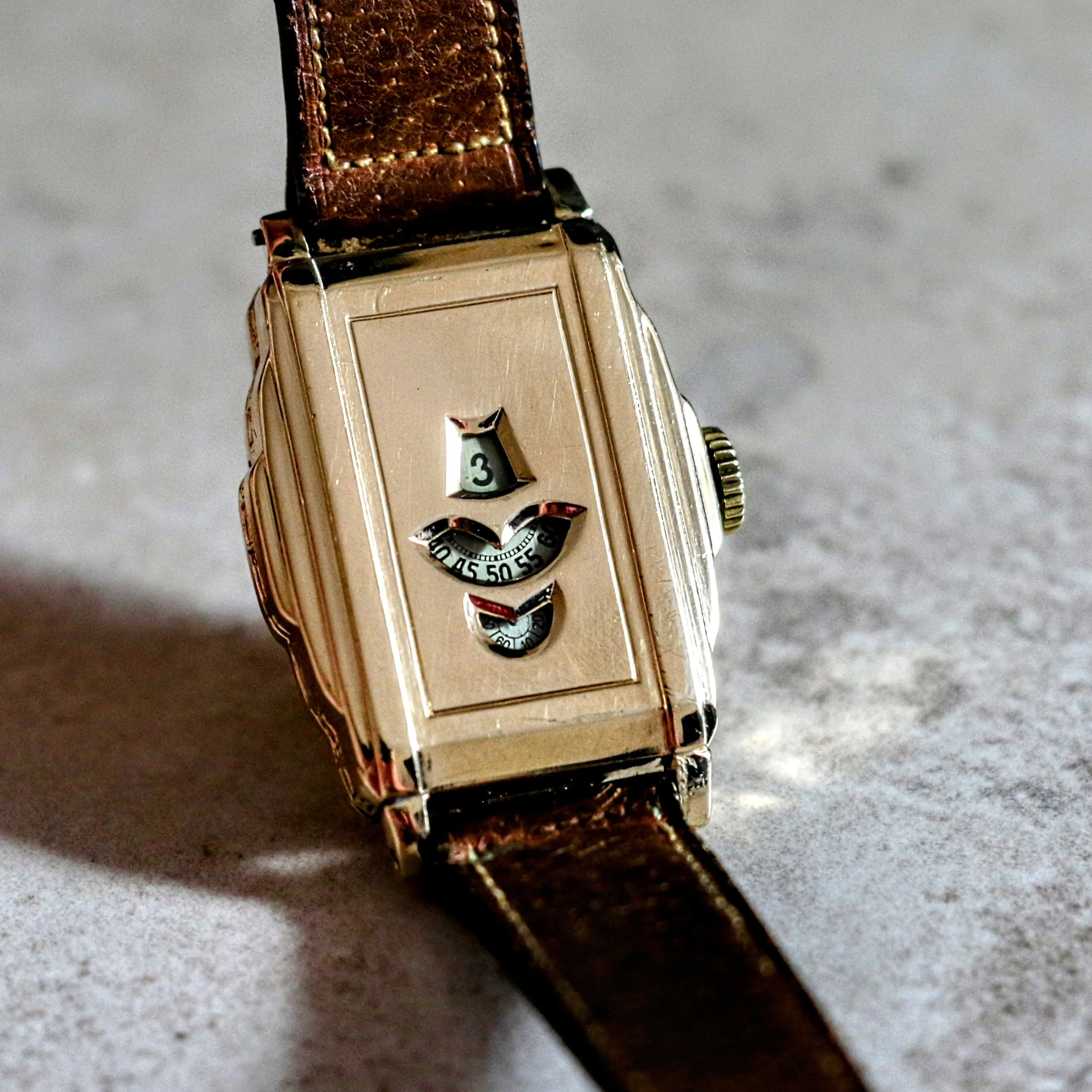 OLLENDORFF Jump Hour Wristwatch Vintage Digital Watch Swiss Made 7 Jewels