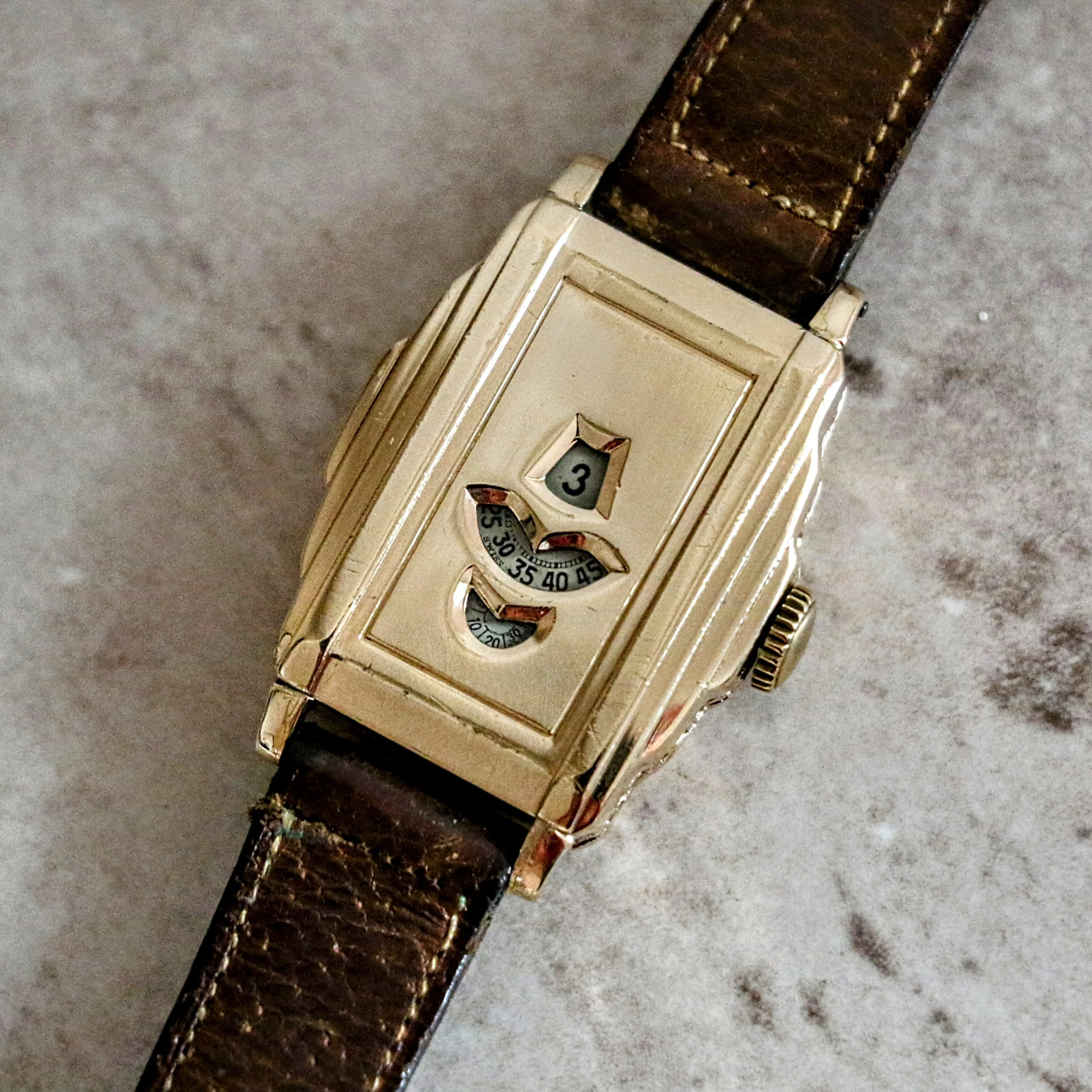 OLLENDORFF Jump Hour Wristwatch Vintage Digital Watch Swiss Made 7 Jewels
