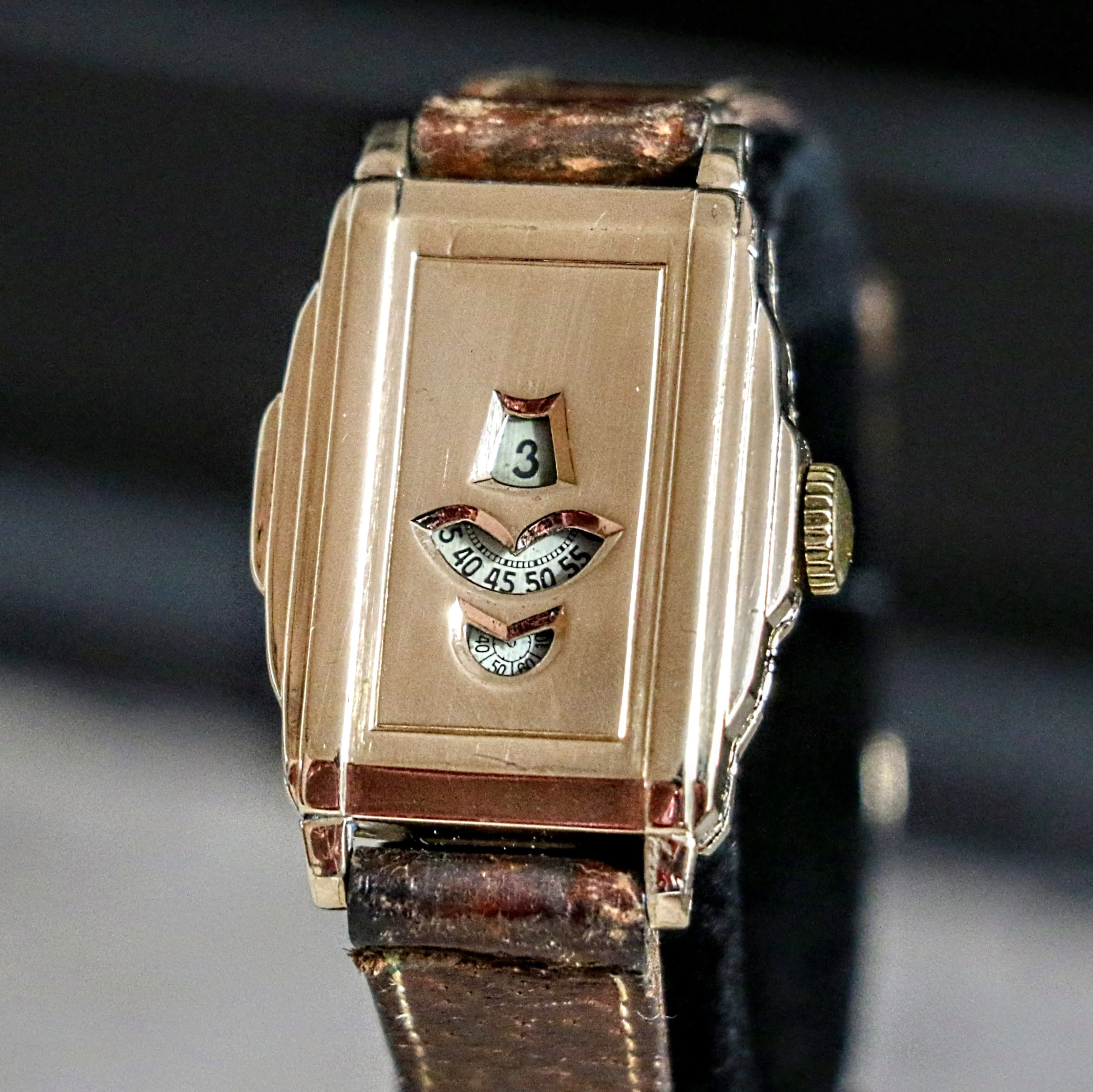 OLLENDORFF Jump Hour Wristwatch Vintage Digital Watch Swiss Made 7 Jewels