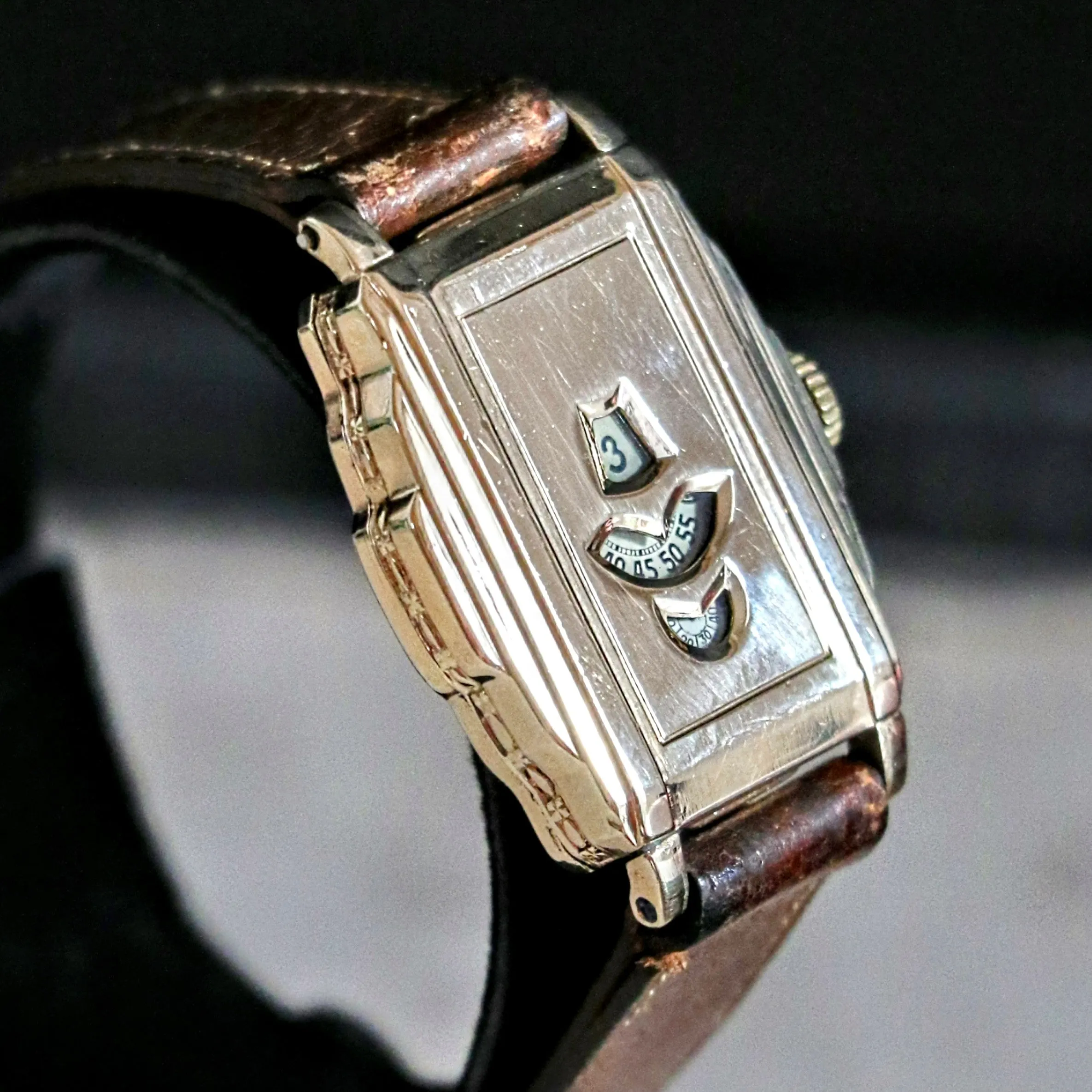 OLLENDORFF Jump Hour Wristwatch Vintage Digital Watch Swiss Made 7 Jewels