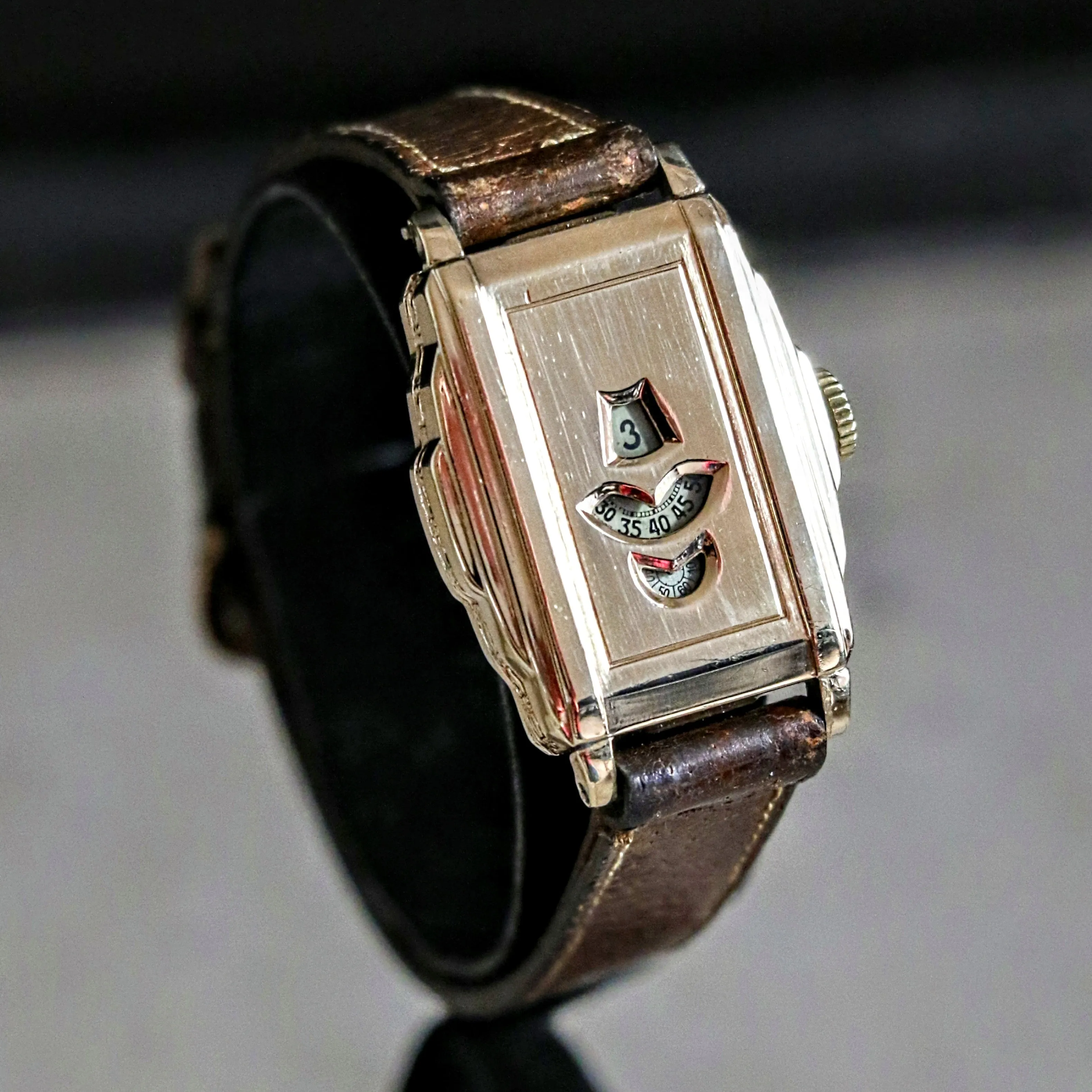 OLLENDORFF Jump Hour Wristwatch Vintage Digital Watch Swiss Made 7 Jewels