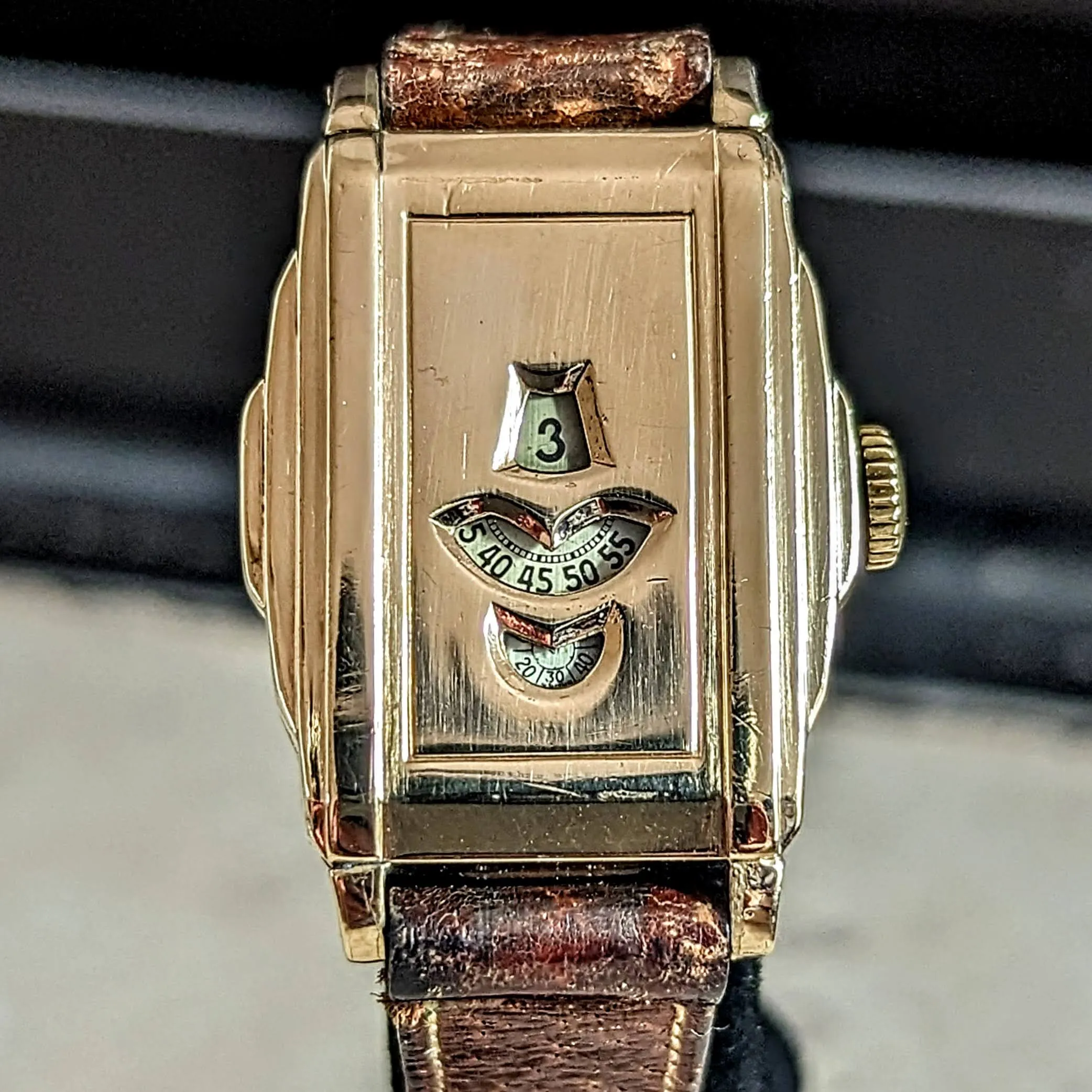 OLLENDORFF Jump Hour Wristwatch Vintage Digital Watch Swiss Made 7 Jewels